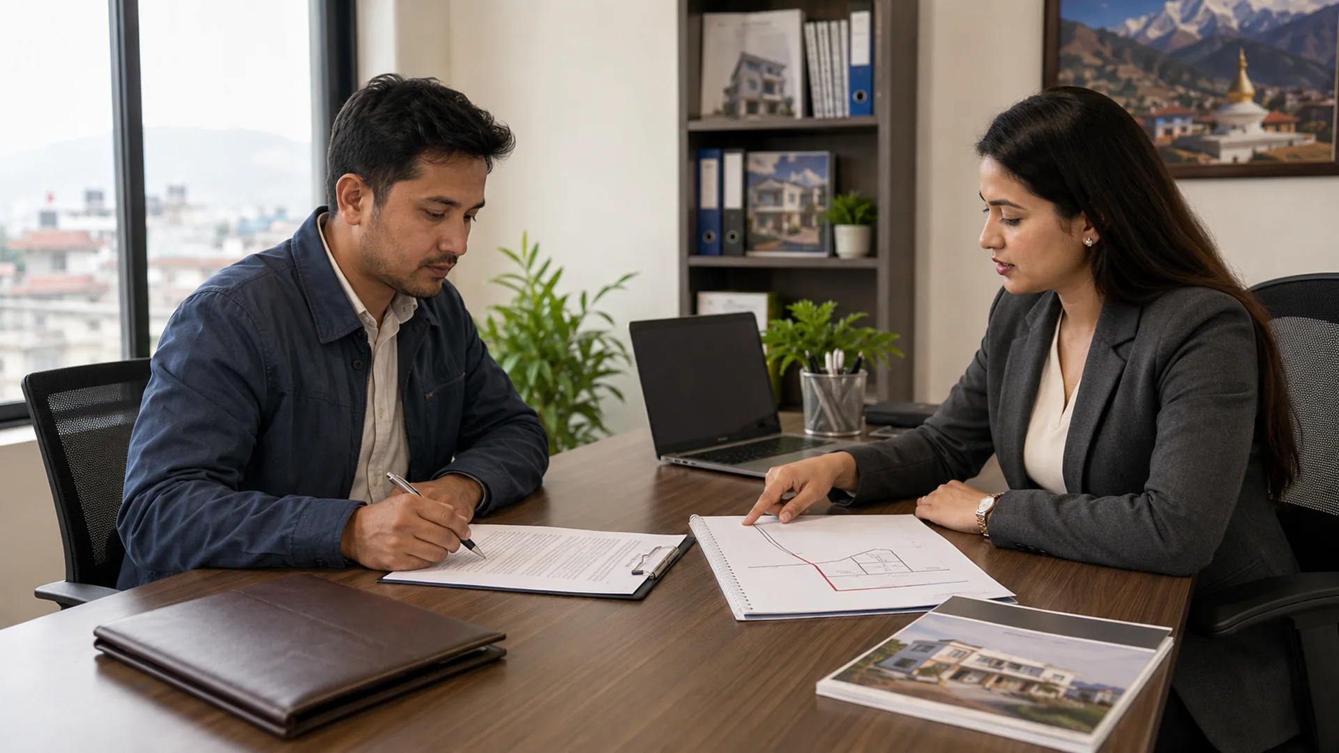Buyer reviewing right of way before paying a land advance in Nepal