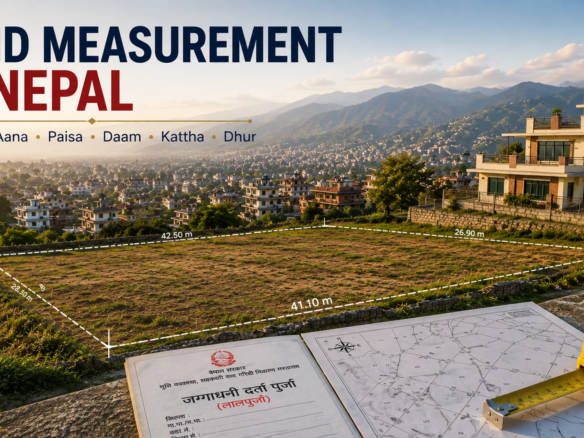 Land measurement in Nepal showing Ropani, Aana, Paisa, Daam, Kattha and Dhur units