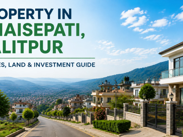 Property in Bhaisepati, Lalitpur featuring modern residential houses and a scenic Kathmandu Valley neighborhood