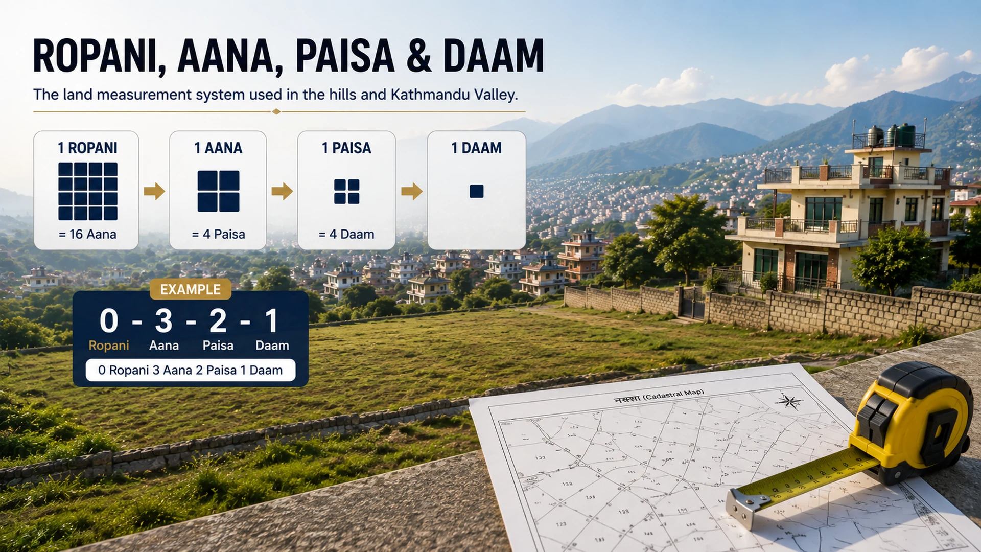 Ropani, Aana, Paisa and Daam land measurement units in Nepal