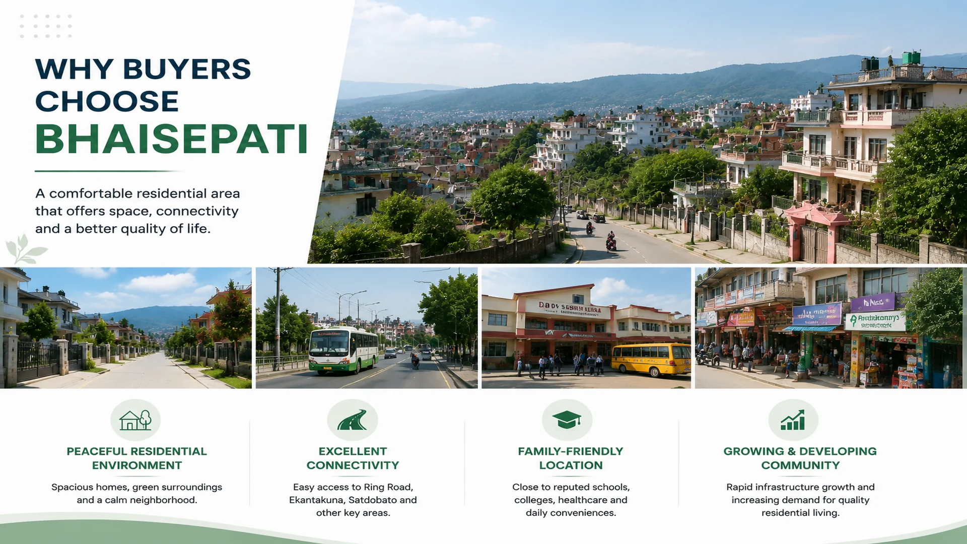 Why buyers choose Bhaisepati with peaceful residential surroundings, connectivity, and family-friendly amenities in Lalitpur