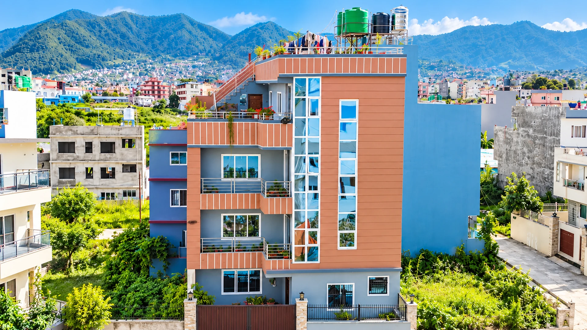 house in kathmandu with mountain views in a residential neighborhood